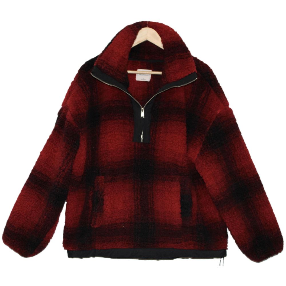 Women Abercrombie & Fitch Red Black Fleece Zippered Teddy Jacket Coat Size Large